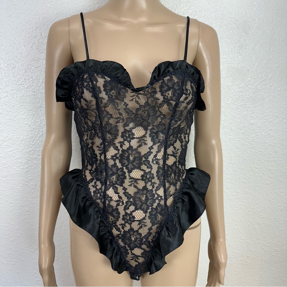 Victoria's Secret Vintage 90s Gold Label Black Lace Teddy Babydoll One Piece S